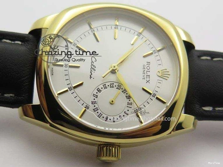 MiroTime 0114 Stylish Cellini Date YG White Stick Dial On Black Leather Strap A 3881